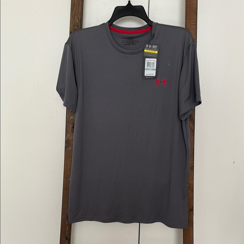 Under Armour Gray and Red Short Sleeve Tee